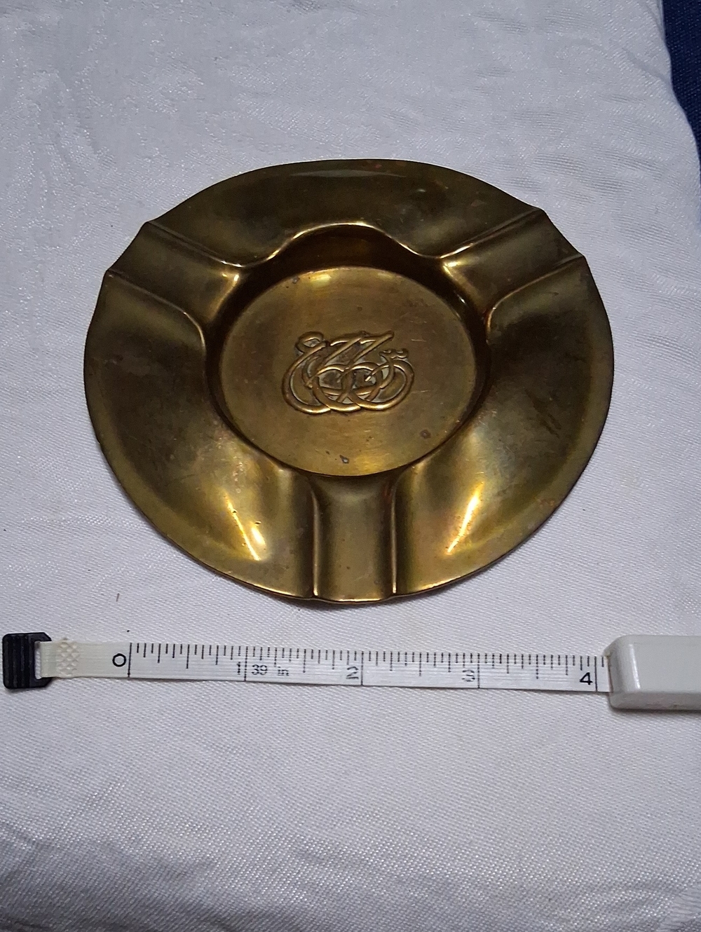 Antique Or Mid Centry Modern Very Heavy Brass Gold Ashtray with Monogram
